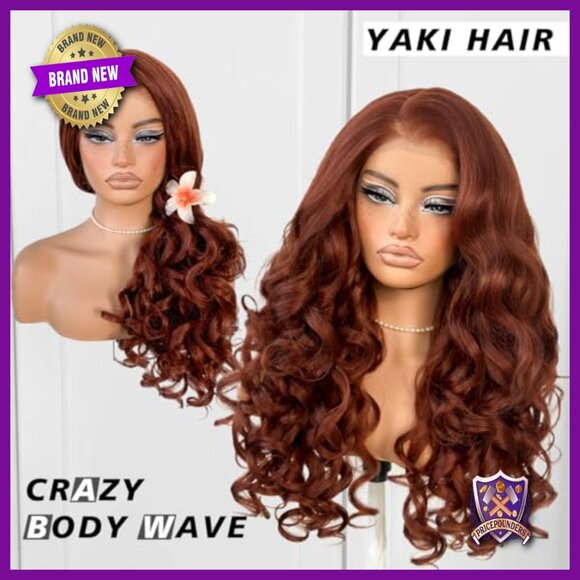 13x6 Glueless Lace Front Wig Pre-Plucked Yaki Body Wave HD Synthetic main image 5
